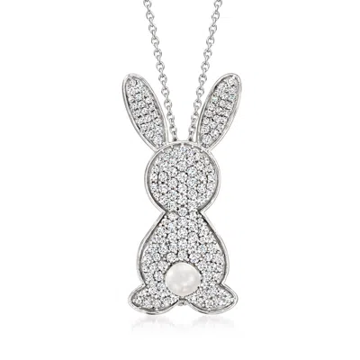 Ross-simons White Topaz Bunny Pin/pendant Necklace With 4.5-5mm Cultured Pearl In Sterling Silver In Multi