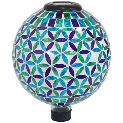 Sunnydaze Cool Blooms Design Glass Mosaic Indoor/outdoor Gazing Globe With Solar Light - 10" Diameter - Blue A