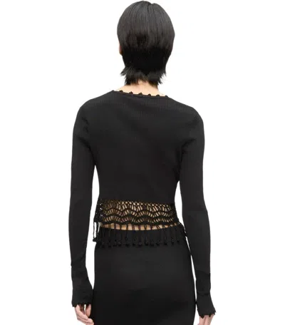Ganni Black Shiny Viscose Crochet Cardigan In Black