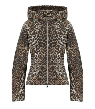 Ganni Leopard-print Hoodie In Brown