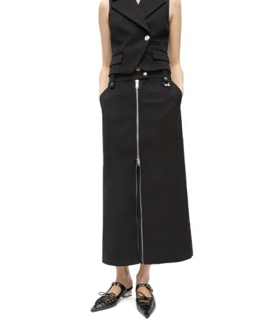 Ganni Zip-up Crepe Midi Skirt In Black