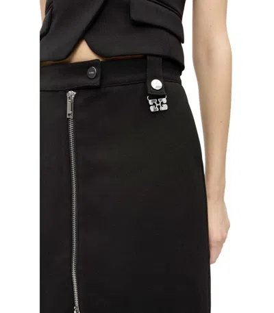Ganni Zip-up Crepe Midi Skirt In Black