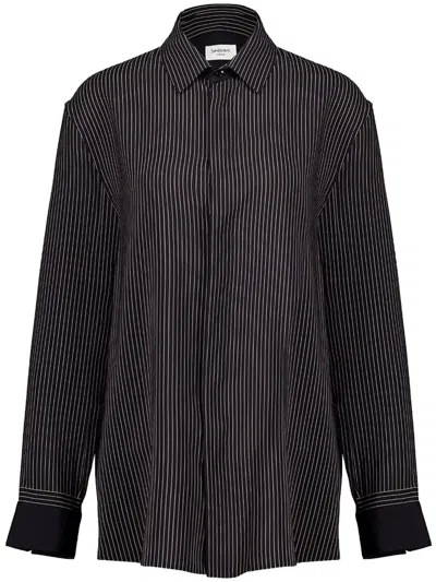 Saint Laurent Boyfriend Shirt In Organic Silk Shirts Black In Black