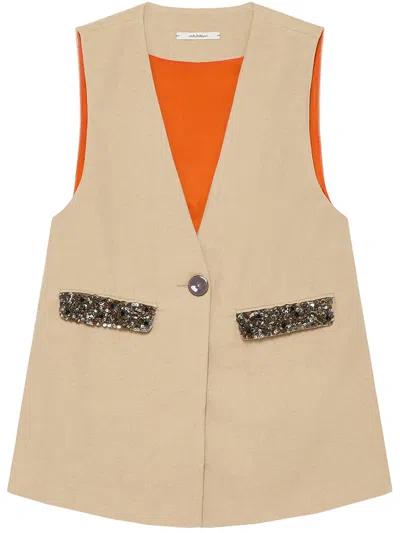 Maliparmi Sequin-embellished V-neck Waistcoat In Nude & Neutrals