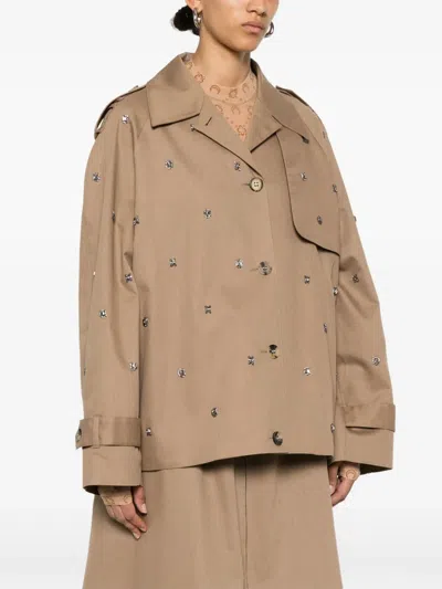 Golden Goose Crystals Embellished Oversized Short Trench Coat Clothing In 15369khakibeige