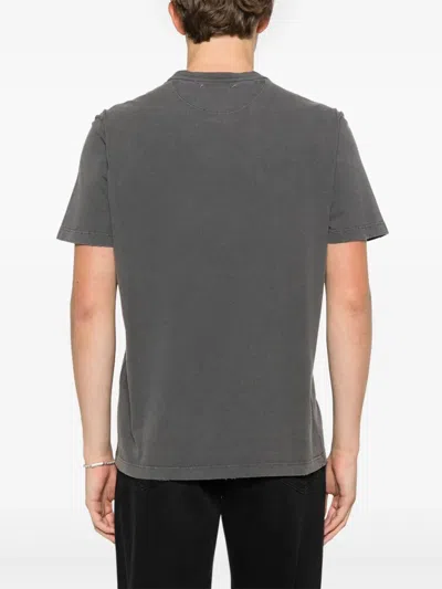 Golden Goose Green Crewneck T-shirt With Logo On The Front And Logo Patch On The Front In 60318 Anthracite