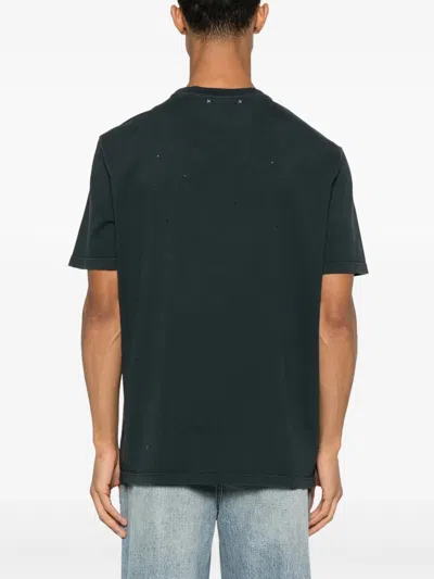 Golden Goose Grey T-shirt With Graphic Print On The Front And Details With Tears In Cotton Man In 90482washedblackheritagewhite