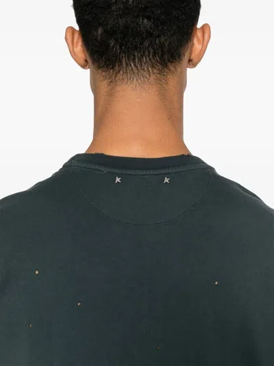Golden Goose Grey T-shirt With Graphic Print On The Front And Details With Tears In Cotton Man In 90482washedblackheritagewhite