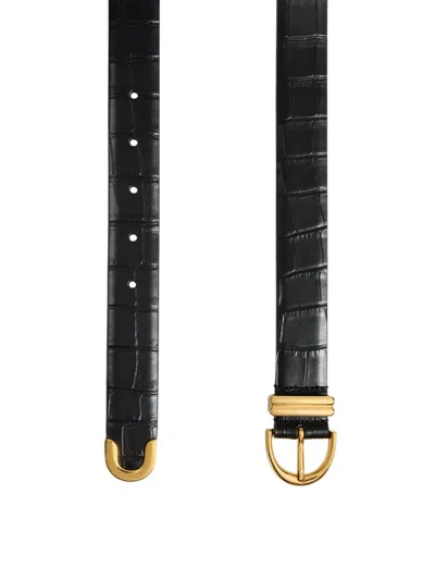 Khaite Womens Bambi Skinny Croc-embossed Leather Belt Black In Black 200