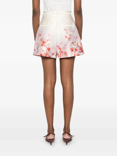 Zimmermann Red Low Waist Floral Silk And Cotton Shorts In Neutral