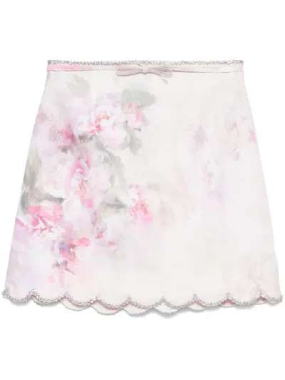 Zimmermann Crush Scalloped Mini Skirt In Pink