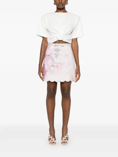 Zimmermann Crush Scalloped Mini Skirt In Pink