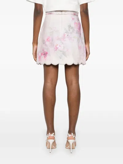 Zimmermann Crush Scalloped Mini Skirt In Pink