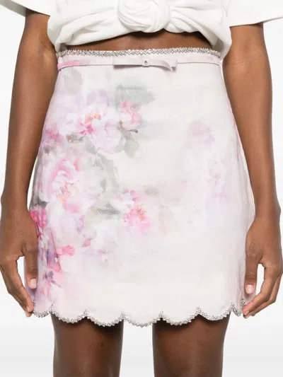 Zimmermann Crush Scalloped Mini Skirt In Pink