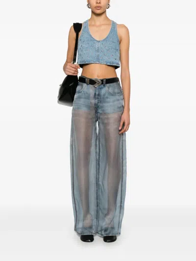 Haikure Cropped Eyelet Sleeveless Top Wide Neckline In Niagara Wash L0885