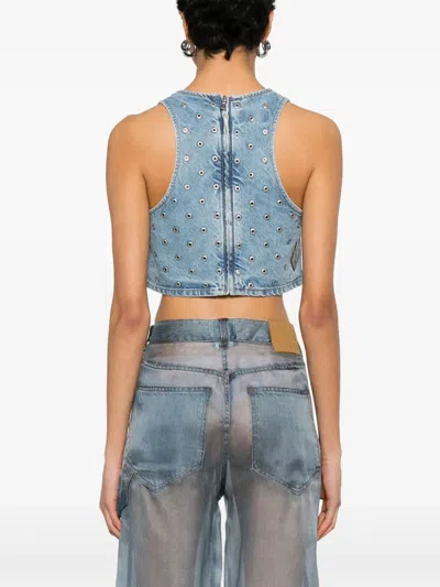 Haikure Cropped Eyelet Sleeveless Top Wide Neckline In Niagara Wash L0885