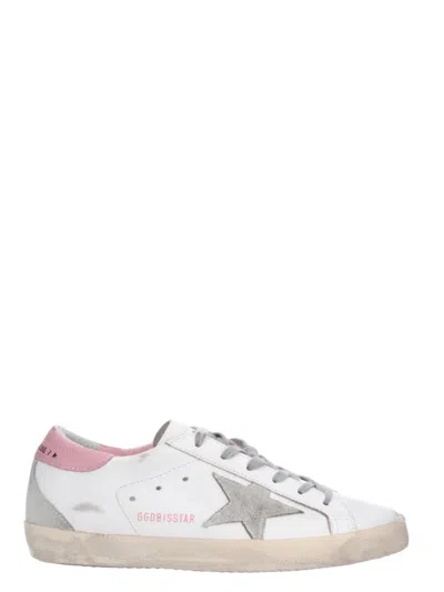 Golden Goose Super-star Used-effect Leather Sneakers With Suede Profiles In 10914 White Ice Light Pink
