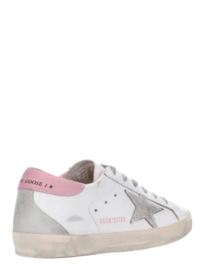 Golden Goose Super-star Used-effect Leather Sneakers With Suede Profiles In 10914 White Ice Light Pink