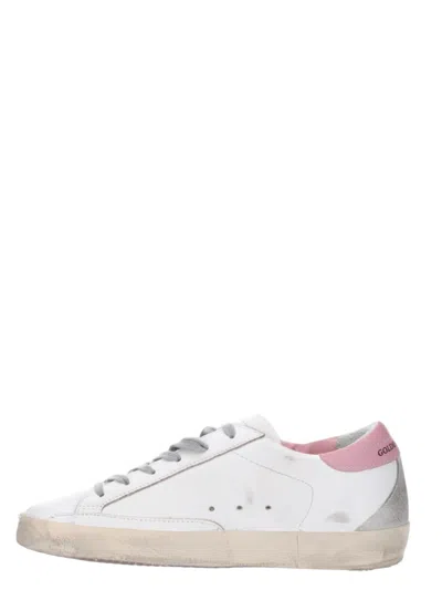 Golden Goose Super-star Used-effect Leather Sneakers With Suede Profiles In 10914 White Ice Light Pink