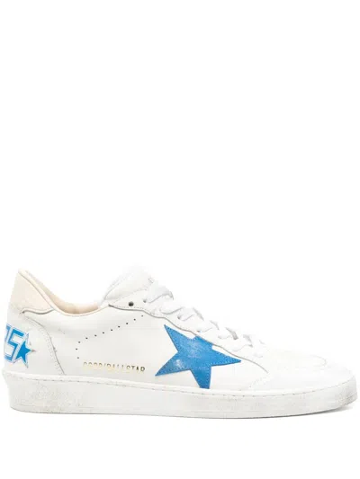 Golden Goose Deluxe Brand Low-top White Leather Sneakers With Blue Star Accent In 12156 White Bluette Wood Ash