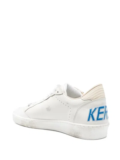 Golden Goose Deluxe Brand Low-top White Leather Sneakers With Blue Star Accent In 12156 White Bluette Wood Ash