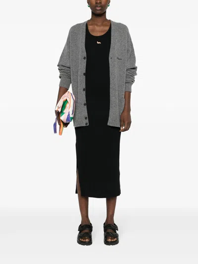 Maison Kitsuné Black Baby Fox Ribbed Tank Midi Dress In Black P199