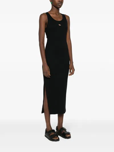 Maison Kitsuné Black Baby Fox Ribbed Tank Midi Dress In Black P199