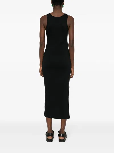 Maison Kitsuné Black Baby Fox Ribbed Tank Midi Dress In Black P199