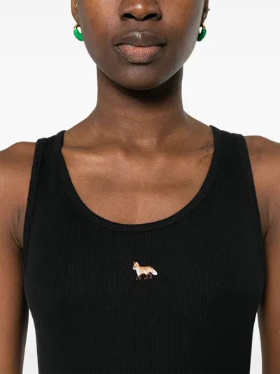 Maison Kitsuné Black Baby Fox Ribbed Tank Midi Dress In Black P199