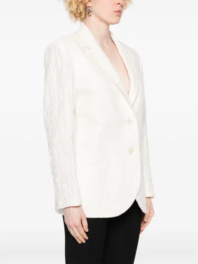 Harris Wharf London Crinkled Shoulder-pads Blazer In White