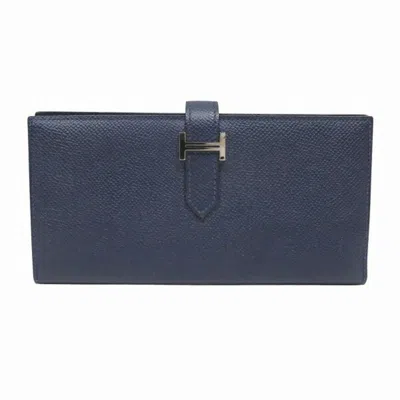 Pre-owned Hermes Navy Epsom Leather Long Wallet (bi-fold) ()