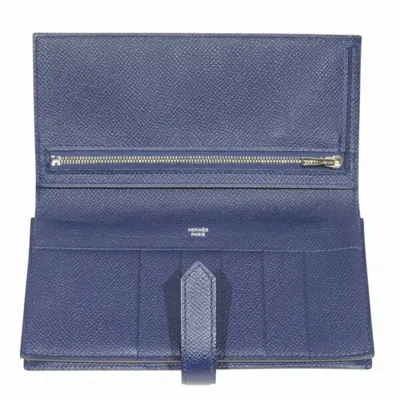 Pre-owned Hermes Navy Epsom Leather Long Wallet (bi-fold) ()