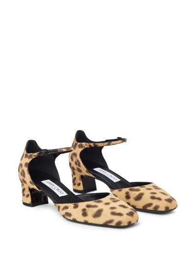 Jimmy Choo Leopard Print Ankle Strap Pumps In Brown