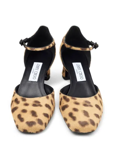 Jimmy Choo Leopard Print Ankle Strap Pumps In Brown