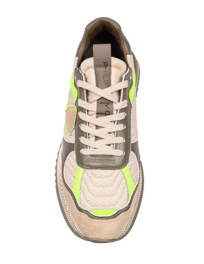 Philippe Model Olympique Sneakers In Leather And Fabric Color Military Green And Yellow In Multicolor