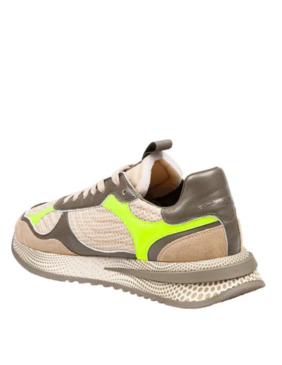Philippe Model Olympique Sneakers In Leather And Fabric Color Military Green And Yellow In Multicolor