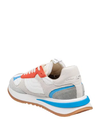 Philippe Model Olympique Sneakers In Leather And Fabric Color White, Grey And Orange In White