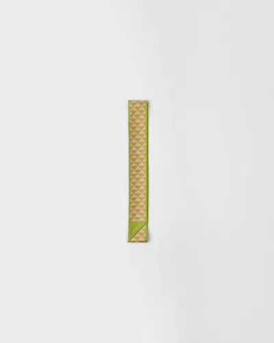 Prada Printed Silk Twill Skinny Scarf In Green