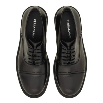 Ferragamo Lace-up Balmoral Calfskin Cap Toe Shoes In Black