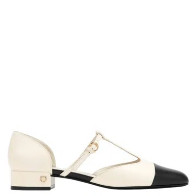 Ferragamo Patent Leather T-strap Ballet Shoe In White