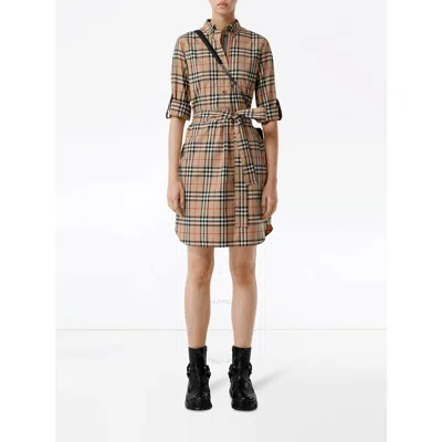 Burberry Beige Check Pattern Dress In Brown