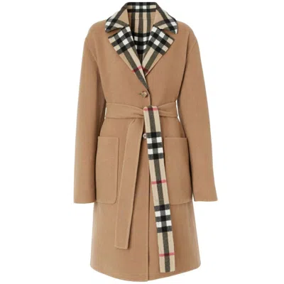 Burberry Reversible Check Double Face Wool Coat In Beige