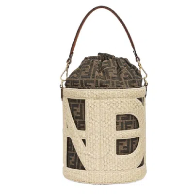 Fendi Step Out Straw Bucket Bag In Brown