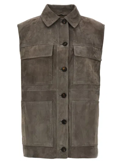 Shop Brunello Cucinelli Couture Suede Vest Gilet Gray