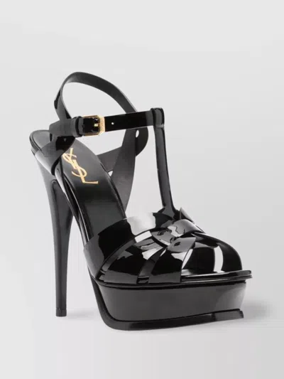 Saint Laurent Tribute 105 Patent Leather Platform Sandals In Black