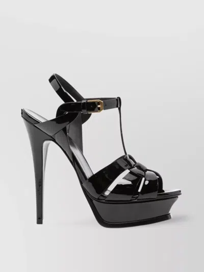Saint Laurent Tribute 105 Patent Leather Platform Sandals In Black