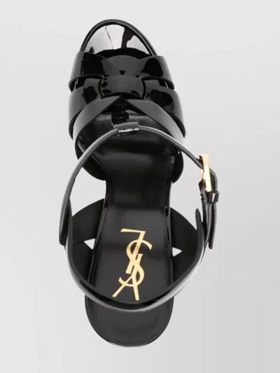 Saint Laurent Tribute 105 Patent Leather Platform Sandals In Black