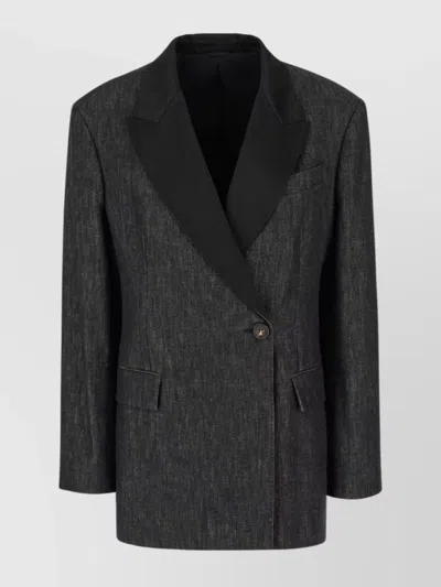 Brunello Cucinelli Denim Blazer With Back Vent And Flap Pockets In Black