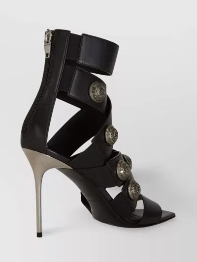 Balmain Stiletto Heel Sandals Button Detail In Brown