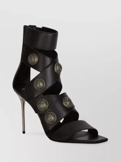 Balmain Stiletto Heel Sandals Button Detail In Brown
